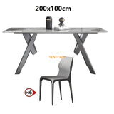 Luxury Rock Slab Dining Tables Dinner Chair Set Stainless Steel Titanium Grey Base