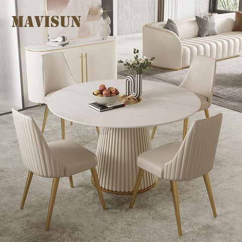 High-Grade Rock Slab Round Dining Table Household Small Dinner Table and Chair