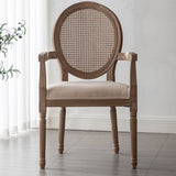 Retro Rattan Dining Chair Solid Wood French Chair Backrest Cafe Homestay Country