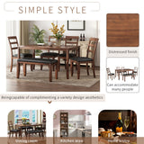 6-Piece Kitchen Simple Wooden Dining Table and Chair with Bench