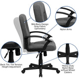 Garver Mid-Back Gray Fabric Executive Swivel Office Chair with Nylon Arms Gaming