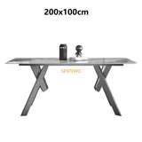 Luxury Rock Slab Dining Tables Dinner Chair Set Stainless Steel Titanium Grey Base