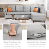 Modern Linen Fabric Sofa L-Shape Couch with Chaise Lounge, Sectional Sofa