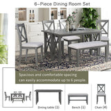 TREXM 6-Piece Family Dining Room Set Solid Wood Table and 4 Chairs with Bench