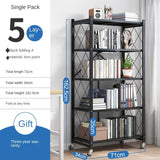 Portable Bookshelf Iron Floor Living Room with Wheels Folding Racks Bedroom Storage