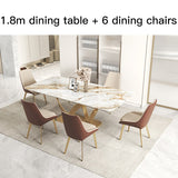 Set Of 6 Chairs And 1.8m/70inch Table Custom Glossy Marble Top Metal Base Island Table