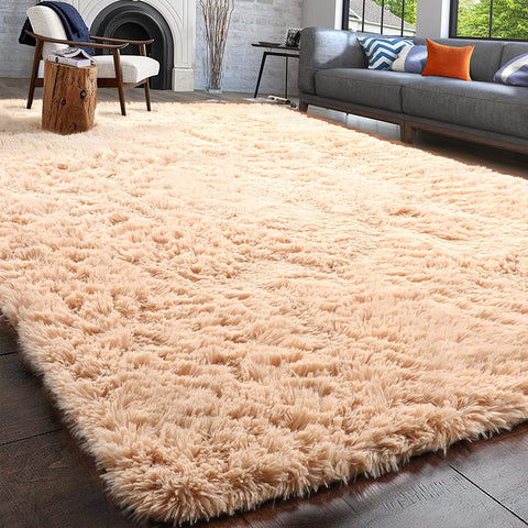 Soft Shaggy Carpet Living Room Fluffy Children Rugs Large Beige Plush Area Rug for Bedroom