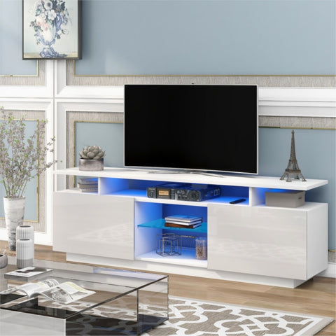 TV Stand High Gloss TV Cabinet Up To 75 Inches with LED Lights 16 Colors