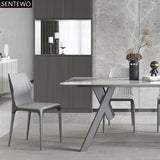 Luxury Rock Slab Dining Tables Dinner Chair Set Stainless Steel Titanium Grey Base