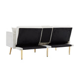 Velvet Futon Sofa Bed with 6 Golden Metal Legs, Sleeper Sofa Couch