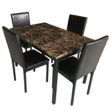 Furniture 5 Piece Metal Dinette Set, Top Dining-Table+4 Black Dining Chair Seats