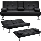Modern Faux Leather Futon, Convertible Adjustable Sofa Bed Home Recliner