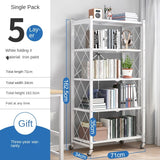 Portable Bookshelf Iron Floor Living Room with Wheels Folding Racks Bedroom Storage