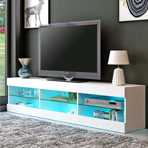 57-inch RGB LED TV Unit Cabinet Stands with 6 Open Drawers TV Bracket Table