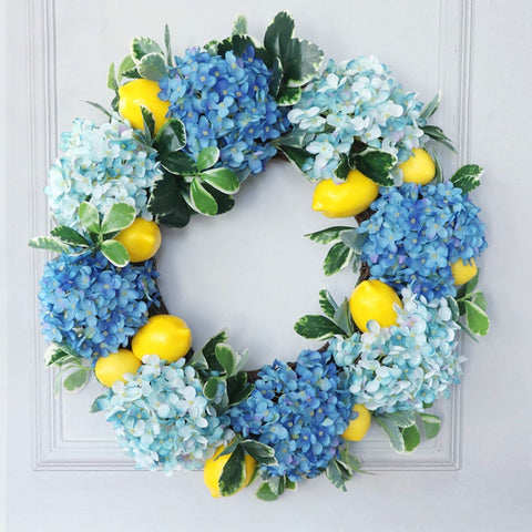 Summer Lemon Wreath Hydrangea Wreath for Front Door Fruit Wreath