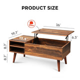 Oak Wood Lift Top Coffee Table Modern Design Compartment Adjustable Lift Tabletop